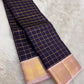 Deep Navy and Blush Pink Handwoven Pure Silk Kanchipuram Saree with Zari Kattam Body