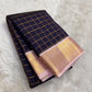 Deep Navy and Blush Pink Handwoven Pure Silk Kanchipuram Saree with Zari Kattam Body