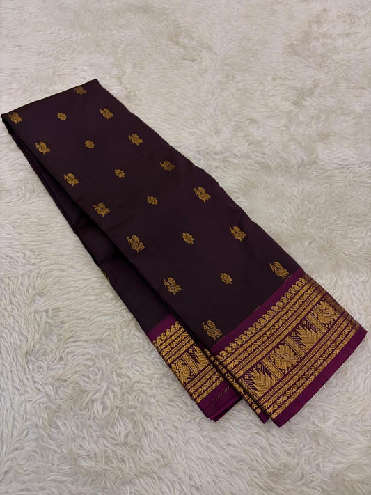 Deep Plum Handwoven Pure Silk Kancheepuram Saree with Kili Butta