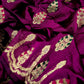Deep purple Pattu Silk Chanderi saree with multicolour motifs and softly reflective pallu