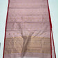 Full view of the Dusty Rose handloom Chanderi Katan Silk saree with red border and striped zari pallu