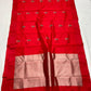 Pure Silk Chanderi – Vermillion Red with Emerald–Silver gold Buttas
Plain Red Border & Grand antique gold Tissue Pallu ✨
Silk Mark Certified • Free Shipping within USA • Ships in Two Weeks