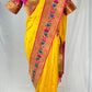 Paithani soft silk saree and embroidered blouse - Yellow and Pink