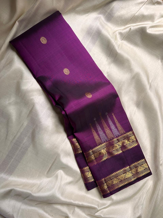 Nalini 💜✨
Deep Purple shot with magenta Pure Silk Kanchipuram Saree
Sonarupa Silver Butta & Rettapet Border
Thangam Velli Pallu with Timeless Elegance
Silk Mark Certified | Blouse fabric Attached | Free USA Shipping