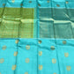 Aaral – Ice Blue & Spring Green Mubbagam Kanchipuram Pure Silk Saree with Mayil Chakram Buttas & Vanasringaram Grid Pallu