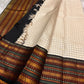 Ivory Varisaipet – Pure Kanchipuram Silk Saree
Pattunool Kattam Checks on Ivory Base
Black Borders with Elephant & Floral Motifs
Antique Gold, Rust & Bottle-Green Stripes

Silk Mark Certified, delivery in 2 weeks