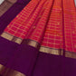 Pink Shot with Rani Radiance ✨ – Pure Kanchipuram Silk Saree with Gold Zari Kattam Checks, Plum Korvai Border & Grand Brocade Pallu – Silk Mark Certified, Fall & Pico Done, Blouse Stitching Available, ships in 2 weeks