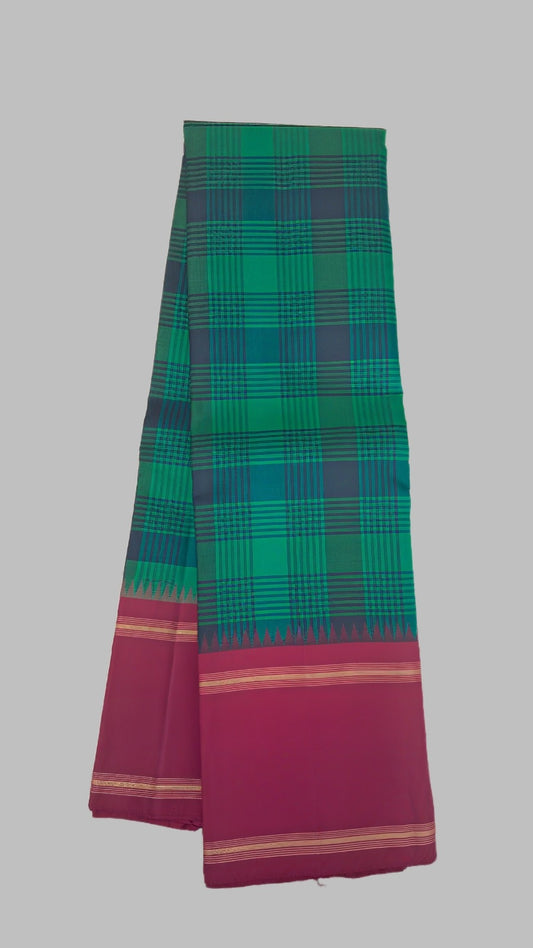 Pure Kanchipuram Silk Saree – Emerald Green Kanchi Kattam with Pink Contrast Border