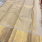 Full pallu image of champagne-gold zari weaving with traditional temple motifs in Kanchipuram silk saree