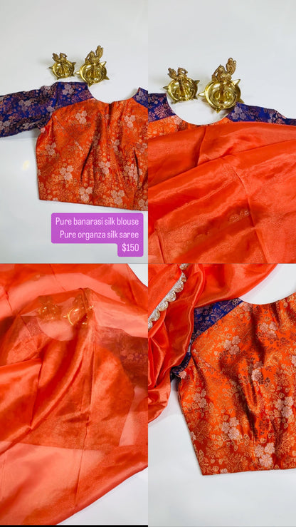 Pure banarasi silk blouse with pure tissue silk  saree ( Rita Series )