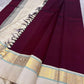 Maroon  Pure Kanchipuram Silk Saree with Kaal Erangina ivory  Zari Border