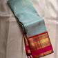 Sky Blue Vairaoosi — Pure Silk Kanchipuram Saree
Rani Pink Korvai Border & Red Brocade Pallu
Silk Mark Certified • Free USA Shipping • Ships in Two Weeks