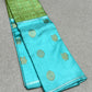 Aaral – Ice Blue & Spring Green Mubbagam Kanchipuram Pure Silk Saree with Mayil Chakram Buttas & Vanasringaram Grid Pallu