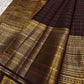 Brown Zari kattam with ornate border pure silk Kanchipuram with mayil chakram zari butta and detailed Pallu