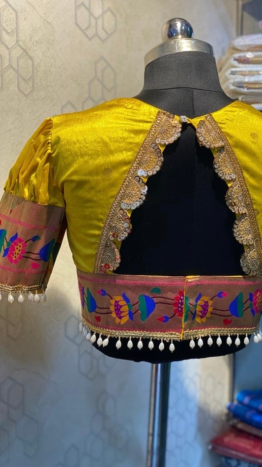 Paithani semi silk blouse yellow