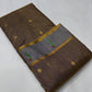 Antique Gold and Slate Blue Striped Pattu Silk Chanderi Saree, front and border view