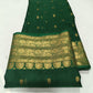 Full view of Emerald Green Handloom Chanderi Katan Silk saree with gold zari border and pallu