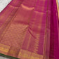 Pure silk kanchipuram Biscuit beige  color body with zari buttas , magenta mayil border with green selvedge