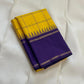 Haldi Violet Kattam Korvai
Pure Kanchipuram Silk Saree – Bright Haldi Yellow Checks with Contrasting Violet Korvai Borders
Minimal zari lines for an elegant look
Grand violet pallu with delicate zari stripes, silk mark certified, ships in 2 weeks