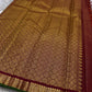 Arakku Gandaberunda vairaoosi — Pure Silk Kanchipuram Saree
Deep arakku  in fine vaira oosi weave with gold Gandaberunda motifs 🦅
Antique-gold temple borders & emerald-green selvedge • Silk Mark Certified • Free USA Shipping • Ships in Two Weeks ✅