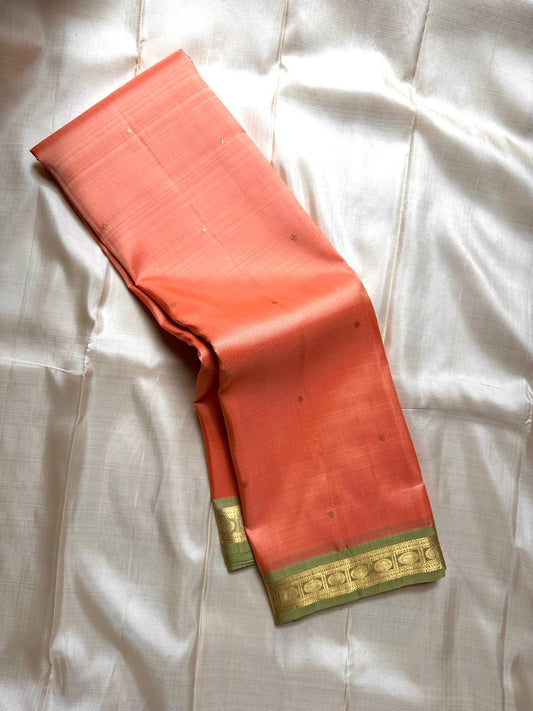Peach pastel green border Rudhraksham pet border small kamalam buttas