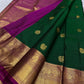 Maragatha Mayil Butta — Kanchipuram Pure Silk

Emerald green (maragatham) body with gold mayil/peacock buttas

Contrast rani-magenta korvai borders & zari-rich pallu

Silk Mark Certified | Free Shipping within USA