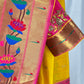 Paithani soft silk saree and embroidered blouse - Yellow and Pink