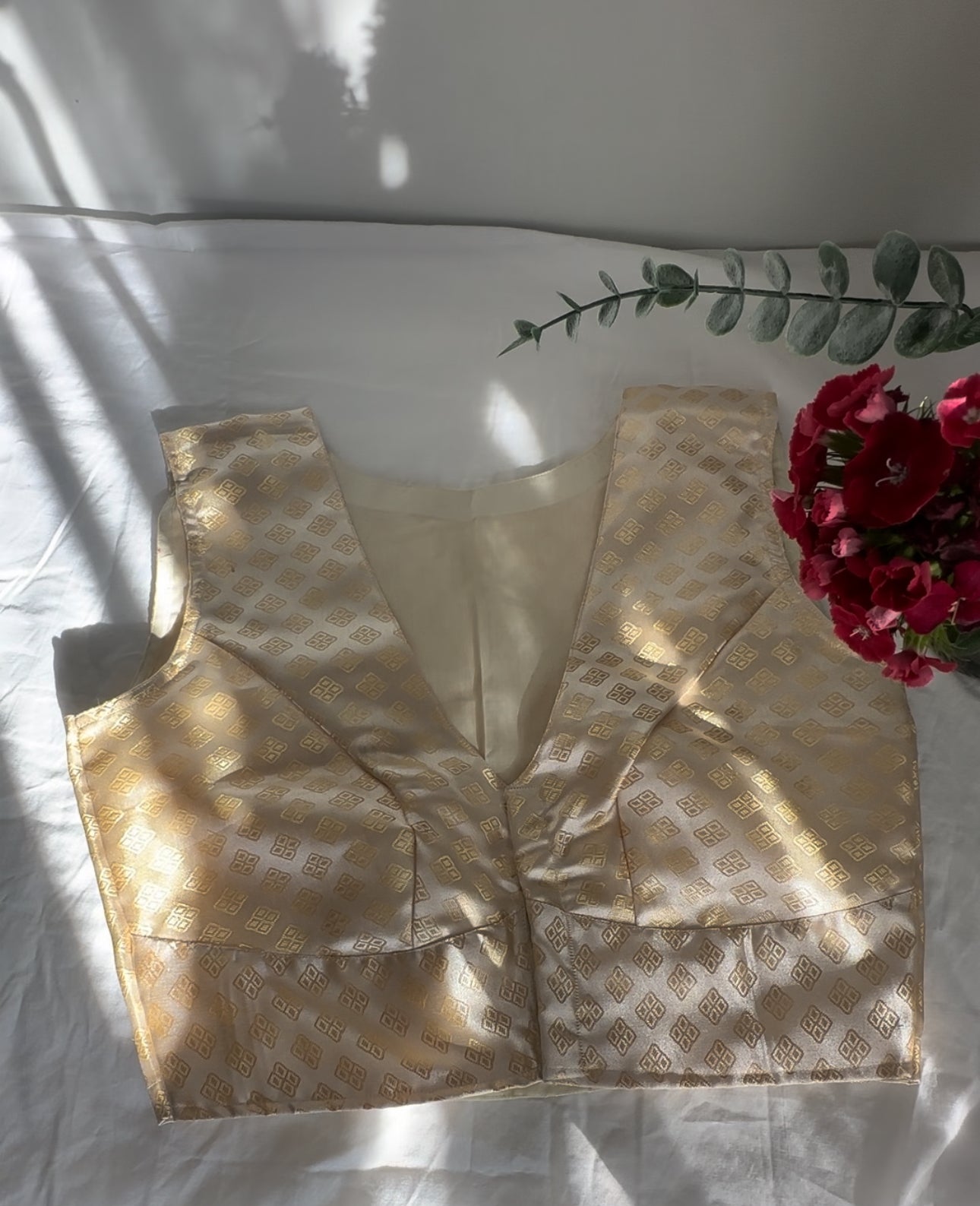 Cream and gold banarasi silk blouse