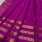 vasantham  Fuchsia pink – Handwoven Kanchipuram Silk Saree A poem in Fuchsia silk. The body glows in a serene vibrant Fuchsia, softly accented by delicate gold vertical lines and dainty gold zari buttas that glint like little blessings.