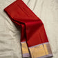 Scarlet Lilac Vairaoosi – Pure Kanchipuram Silk
Scarlet body • Lilac korvai • elephant reku zari border • Brocade pallu
Silk Mark • Free USA Shipping • Ships in Two Weeks