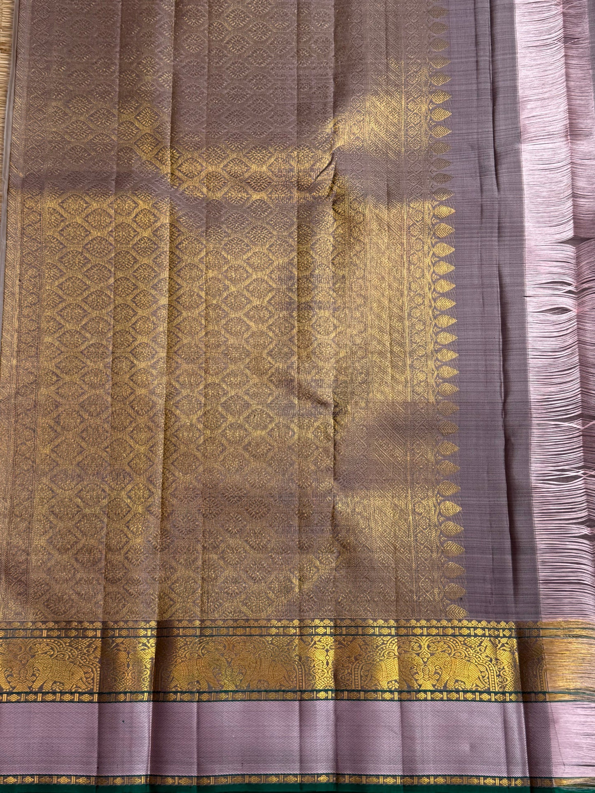 Deep Arakku red butta pure silk Kanjipuram saree with elephant zari and mauve border – view 6