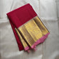 Senthamarai – Deep Cherry Red Zari Kattam Pure Kanchipuram Silk Saree with Biscuit Beige Border, Pink Peacock Motifs & Zari Striped Blouse (Silk Mark Certified)