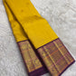 Golden Yellow and Purple Handwoven Pure Silk Kanjivaram Saree with Korvai Border and Kudhirai Butta