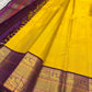 Golden Yellow and Purple Handwoven Pure Silk Kanjivaram Saree with Korvai Border and Kudhirai Butta