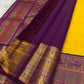 Golden Yellow and Purple Handwoven Pure Silk Kanjivaram Saree with Korvai Border and Kudhirai Butta