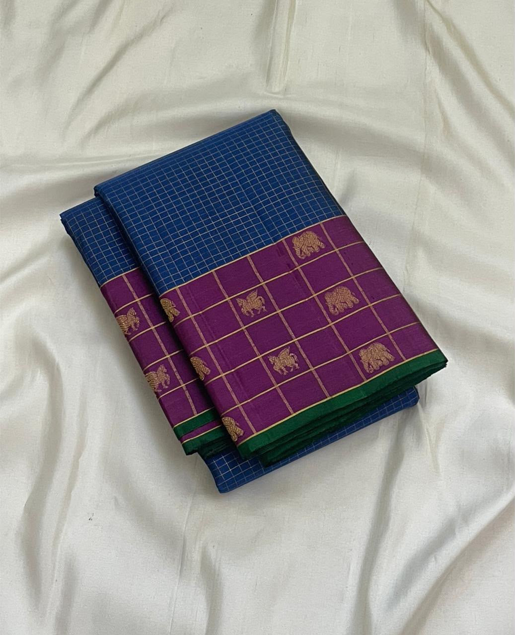 Pure silk Kanchi Pattu saree with zari checks of varying sizes, Silk Mark certified