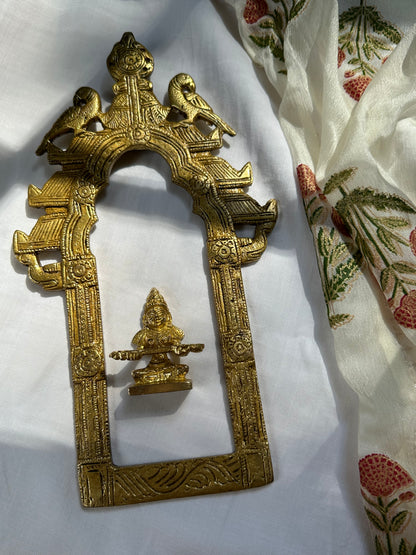 Solid brass twin Peacock Temple Prabhavali Wall Hanging, Jharokha Wall Decor.