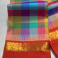 Multicolour Kanjipuram pure silk Kanchi Kattam saree with red Rettapet border and gold zari from Idam Living