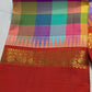 Multicolour Kanjivaram pure silk Kanchi Kattam saree with kumkumam red Rettapet border and gold zari