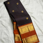 Handwoven dark charcoal pure silk Kancheepuram saree with rettapet border and rustic red pallu — Idam Living