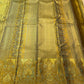Smoky Olive Handwoven Pure Silk Kanjeevaram Saree with Antique Gold and Faded Turquoise Ornamental Border