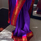 Oodha Violet Mayil Pettu Korvai Kanchipuram silk saree with Arakku red Korvai borders and gold zari, photo 5 of 8