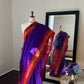 Oodha Violet Mayil Pettu Korvai Kanchipuram silk saree with Arakku red Korvai borders and gold zari, photo 3 of 8