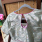 Pure silk Banarasi meenakari blouse in soft grey, detail view