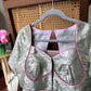 Pure silk Banarasi meenakari blouse in soft grey, ready-made festive blouse by Idam Living