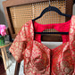 Pure silk Banarasi meenakari blouse in red, detail view