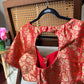 Pure silk Banarasi meenakari blouse in red, ready-made festive blouse by Idam Living