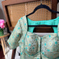 Pure silk Banarasi meenakari blouse in pastel green, ready-made festive blouse by Idam Living