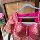 Pure silk Banarasi meenakari blouse in peach pink, ready-made festive blouse by Idam Living
