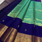 Broad pure gold zari pallu of the Kancheepuram Korvai saree with full-scale paisley compositions on royal blue ground
